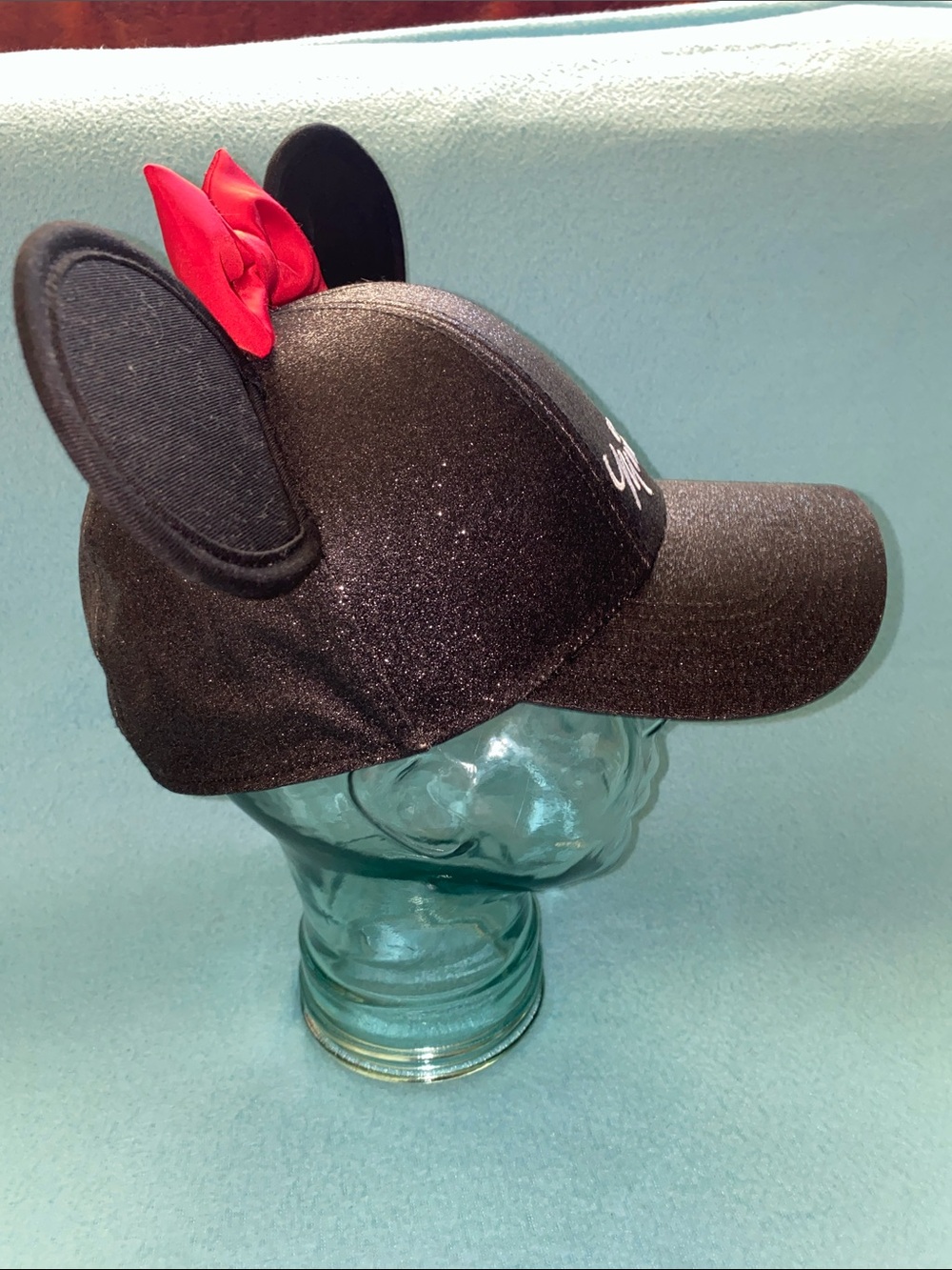 DISNEY Minnie Mouse 3D ball cap red bow ears embroidered glitter black size OSFA - Picture 5 of 12